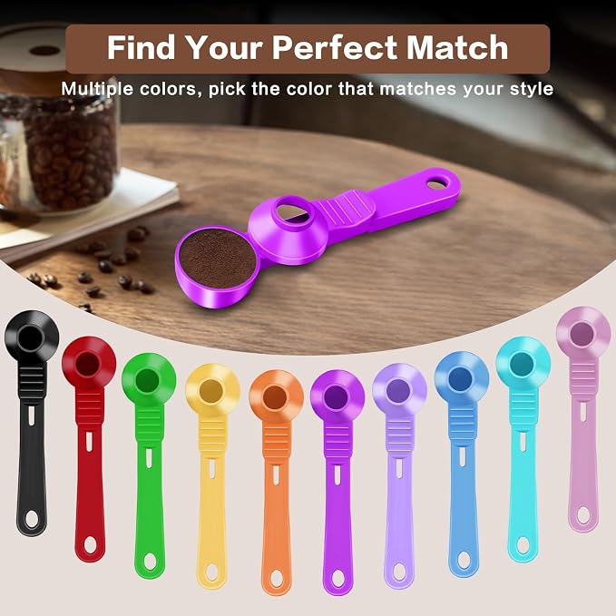 2-in-1 Coffee Scoop with Funnel, 2 Tbsp Measuring Spoon for Reusable K Cups, Ground Coffee, Protein Powder & Tea, Mess-Free Plastic Design（Rose Red-2pack）