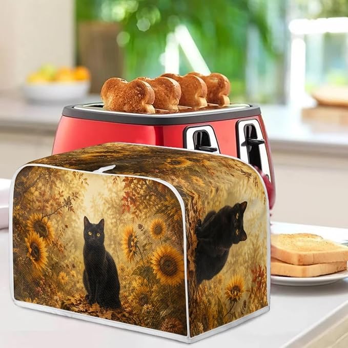 2 Slice Toaster Cover Black Cat Print Bread Maker Machine Covers for Anti-dust and Fingerprint Sunflower Print Microwave Oven Cover