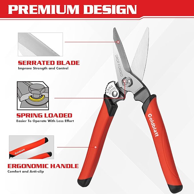 Goldblatt 3PCS Heavy Duty Scissors, Multipurpose Shop Scissors | Drop Forged Blades with Small Serrations, Comfortable Handle for Easy Cutting Cardboard, Wires, Leather, Fabric