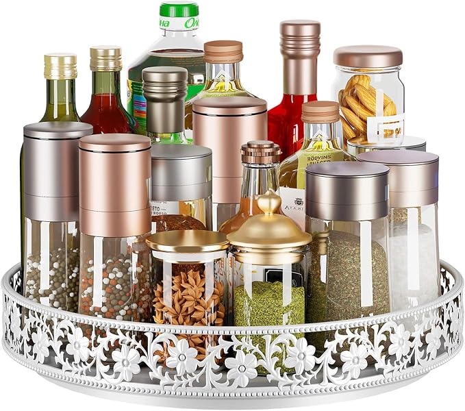 13 inch Lazy Susan Turntable Organizer, Black | 360°Rotating, Large Rotating Spice Rack, For Dining Table Top, Cabinet Countertop Pantry, Kitchen Cupboard Bathroom