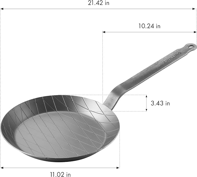 ZWILLING Forged 11-Inch Carbon Steel Frying Pan, PFAS-Free Pre-Seasoned Frying Pan, Induction Compatible Skillet, Oven Safe Carbon Steel Cookware