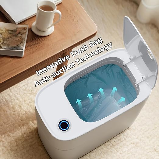 JUDRDO 3.5 Gal Slim Touchless Bathroom Trash Can, Automatic Diaper Pail | Motion sensor opening, automatic liner suction, slim profile for bathrooms, bedrooms, offices, kitchens and nurseries