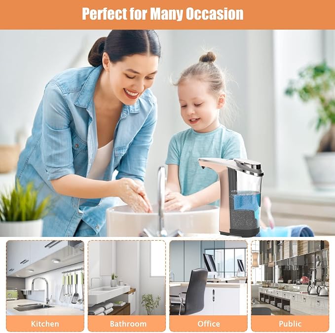 Automatic Soap Dispenser, 17oz Touchless Liquid Dish Soap Dispenser Kitchen | 17OZ Large Capacity, Infrared Sensor, 5 Adjustable Soap Levels, Hand Dispenser for Bathroom Kitchen Sink, Battery Operated