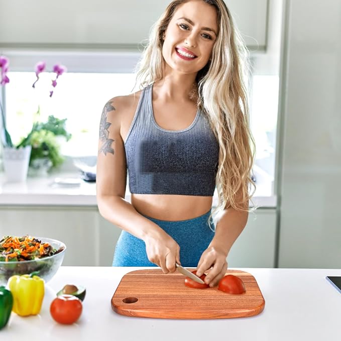 Small Acacia Wood Cutting Boards for Kitchen with Hanging | Medium Wooden Cutting Board for Vegetables, Fruit, Bread, Meat, Cheese, Charcuterie - BPA Free, 10" x 8"