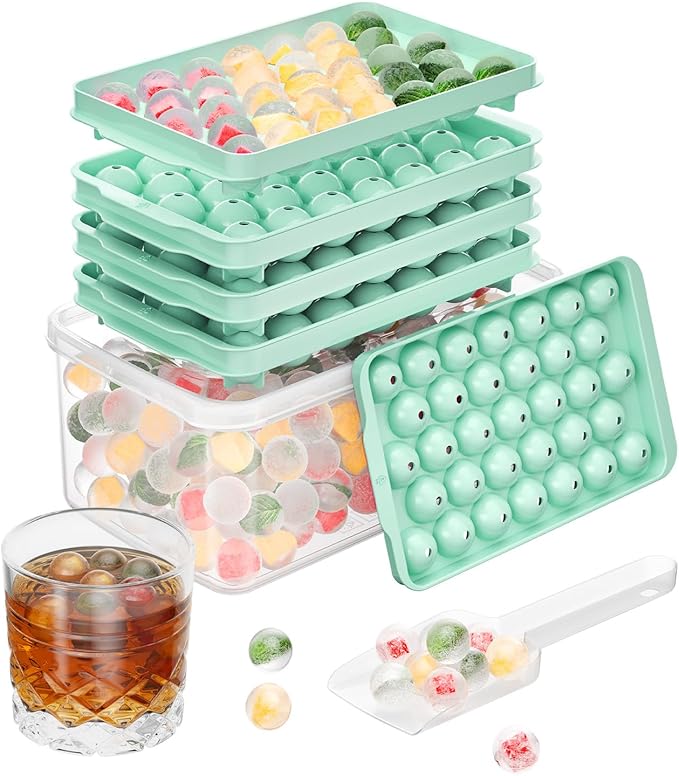 Optish 3 Pack Ice Trays for Freezer, 99 PCS Ice Cube Tray with Lid and Bin, Round Ice Cube Mold, Circle Ice Maker for Chilling Drinks (0.8 inch, Green)
