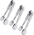 3PCS Mini Serving Tongs, 4Inch Rose Stainless Steel Sugar Cube Tongs, Sliver Small Ice Tong for Tea and Coffee Party, Appetizers, Desserts by Sunenlyst (Silver)