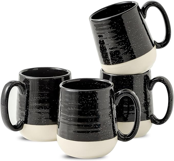HASENSE Ceramic Coffee Mugs Set, 15 oz Large Coffee Cups Set of 4, Tea Cups with Handle for Men and Women, Latte Mugs for Coffee, Tea, Milk, Hot Chocolate, Microwave Dishwasher Safe, Black