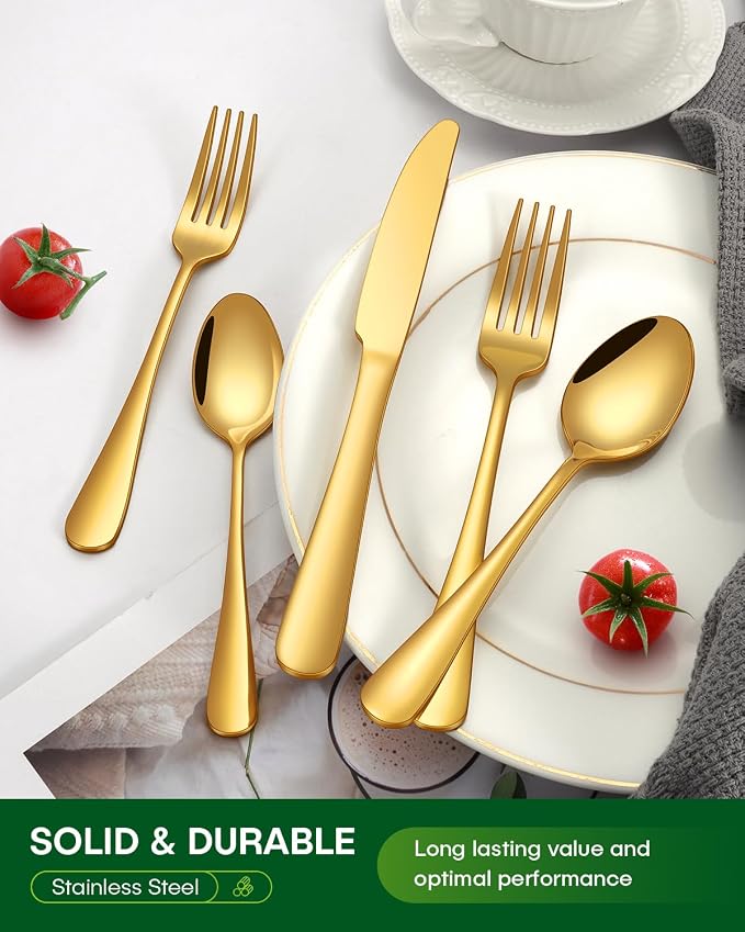 PHILIPALA 20 Piece Gold Silverware Set, Stainless Steel Flatware Set for 4 Food Grade Novelty Flatware Cutlery Utensil Set Include Knife Fork Spoon Mirror Polished Dishwasher Safe