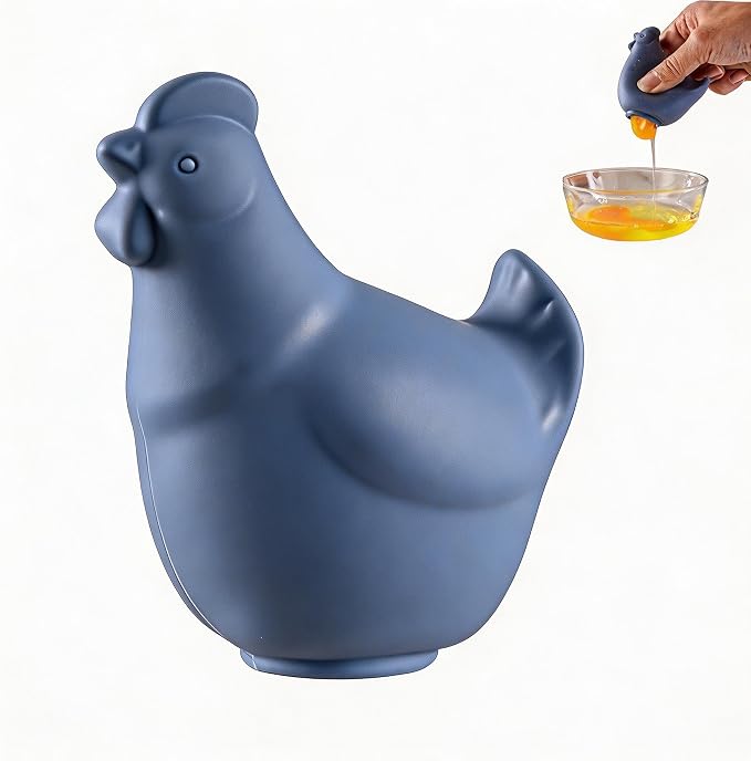 Silicone Hen-Shaped Egg Yolk Separator, Blue | For Baking, BPA-Free, Food-Grade Yolk Remover Tool, Dishwasher Safe, Funny Kitchen Gadget Gift for Women