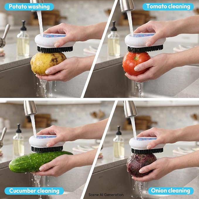 Fruit and Vegetable Brush, Multi-Purpose Produce Scrubber Brush with Non-Slip Handle & Hanging Loop