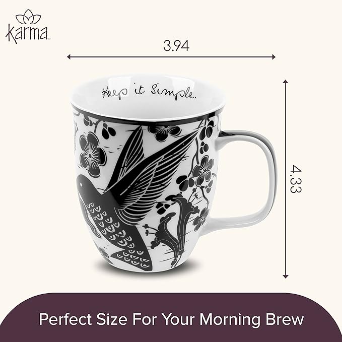 Karma Gifts 14 oz Black and White Boho Mug Hummingbird - Cute Coffee and Tea Mug - Ceramic Coffee Mugs for Women and Men