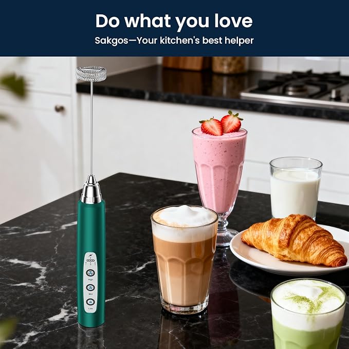 Milk Frother Wand Rechargeable Handheld Electric Whisk 3 Speed Adjustable | Coffee Frother Wand with 3 Stainless Whisks Electric Foam Maker Drink Mixer Blender for Latte Cappuccino Matcha Egg