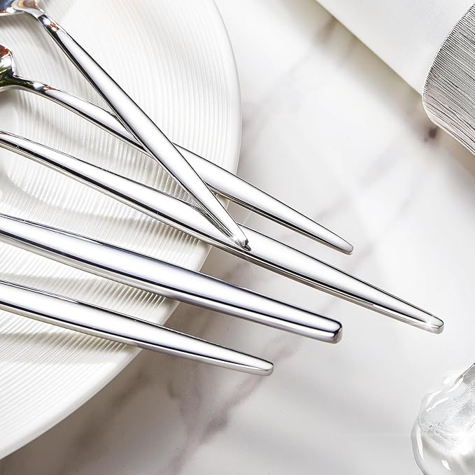 48 Piece Silverware Set for 8 with Steak Knives, 18/10 Stainless Steel | KINGSTONE Flatware set, Mirror Polished Fork Knives Spoon Utensils,Cutlery set for Home Restaurant Wedding, Dishwasher Safe