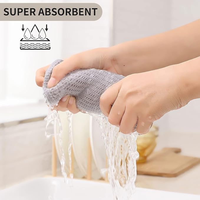 Kitinjoy 100% Cotton Waffle 8-Pack Kitchen Towels, 13" x 28", Light Grey | Super Soft, Ultra-Absorbent, Fast Drying, lightweight, Quick Drying Kitchen Hand Towels