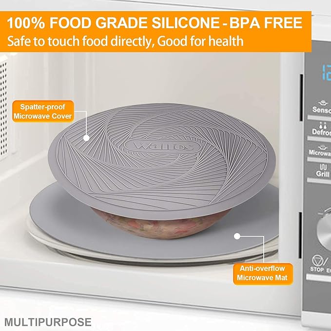 Silicone Microwave Mats, Walfos Heat Resistant Multi-Purpose Microwave Trivet Mat, Non-Slip, BPA Free and Dishwasher Safe, Perfect for Microwave, Oven and Hot Pan, 2 Pieces