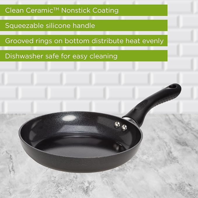 Ecolution Artistry Nonstick Frying Pan, Easy To Clean, Comfortable Handle, Even Heating, Dishwasher Safe Pots and Pans, 8-Inch, Black