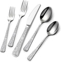 Yoehka 60Piece Hammered Silverware Set,Stainless Steel Flatware Set for 12 | Tree Pattern Handles, Mirror Polished Cutlery Set, Include Spoons/Forks/Knives, For Home, Restaurant, Hotel, Dishwasher Safe