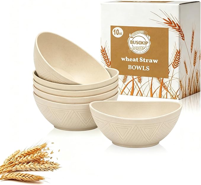 Dessert Bowls 10oz, Wheat Straw Bowls Set of 6, Unbreakable Plastic Bowls Reusable for Breakfast, Snack, Dessert, Side Dish, Microwave Safe Kitchen Bowls for Party, RV, Camping - Beige