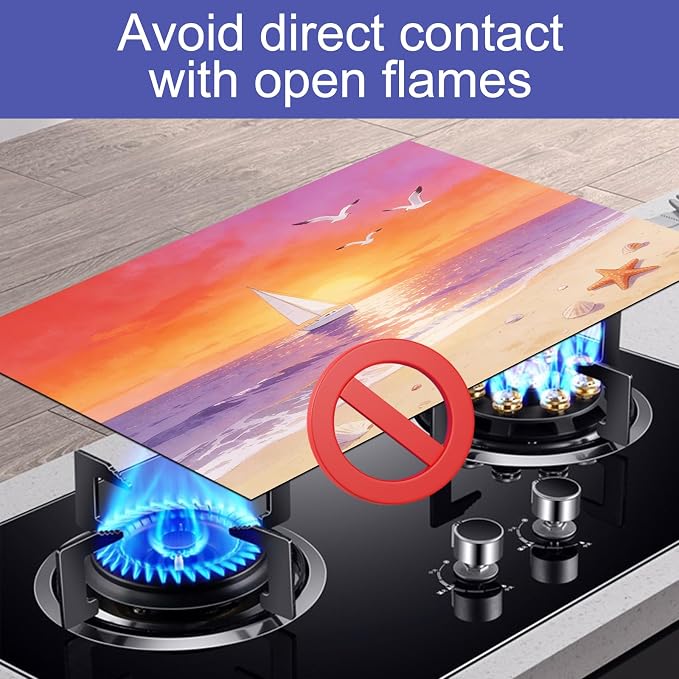 HOMETITUTE Summer Stove Top Covers for Electric Stove 28x20 Inches Sunset Sailboat Beach Heat Resistant Glass Cooktop Protector Pad Decorative Stovetop Cover for Kitchen Coffee Bar Decor