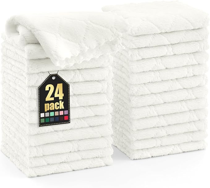 Homaxy 24 Pack Super Soft & Absorbent Dish Cloths, 10" x 10", White | Coral Velvet, Nonstick Oil Fast Drying Microfiber Cleaning Cloth, No Lint Household Dishcloths