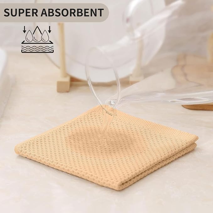 Kitinjoy 100% Cotton Waffle 6-Pack Kitchen Towels, 12" x 12", Apricot | Ultra Absorbent, Super Soft, lightweight, Quick Drying Dish Rags for Washing Dishes