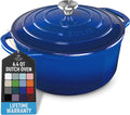 Zulay Kitchen 6.4QT Enameled Cast Iron Dutch Oven Pot with Lid, Heavy-Duty Soup Pot for Stews, Braising, Roasting & Sourdough Bread Baking, Oven Safe up to 500°F - Blue
