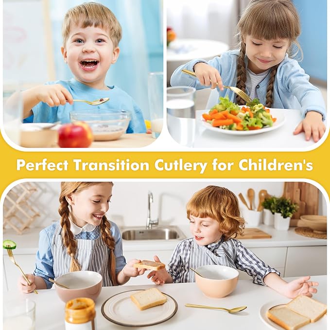 12Pcs Stainless Steel Toddler Utensils Small Metal Kids Silverware | Food-grade, Ideal Transitional Baby Forks and Spoons, Cute pattern, Designed for Children, Dishwasher Safe, Mirror Polished