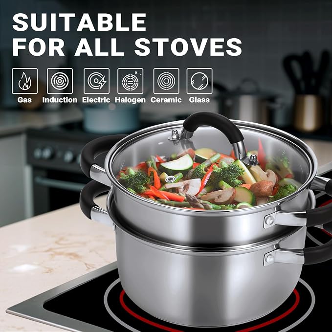 Kirecoo 3.2QT Stainless Steel Steamer for Cooking with Lid & Steamer Basket