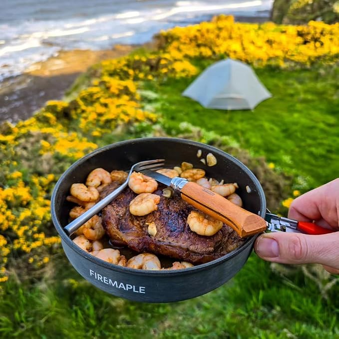 Fire-Maple 7.6 Inch Camping Frying Pan Portable Nonstick Camping Skillet | Hard Anodized Aluminum with Nonstick Coating, Even Heating Thicker Base, Heat-resistant & Self-locking Handle, 9.2oz