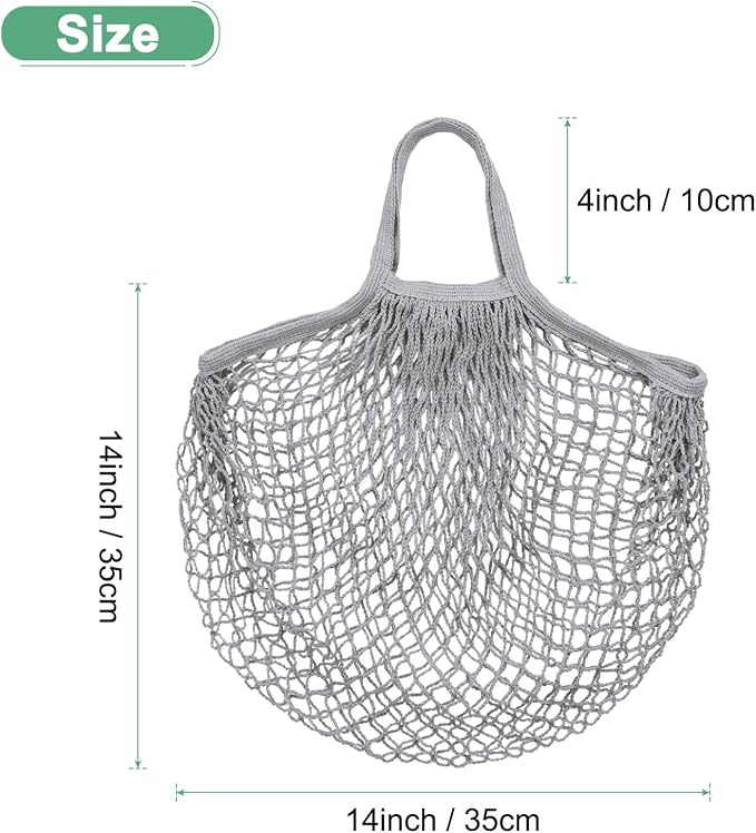 M METERXITY 1-Pack Cotton Mesh Bag, Reusable Washable Mesh Net String Grocery Bags, Reusable Produce Bags with Handle, Net Tote Bag for Fruits/Vegetables Shopping [Gray, Short Handle]
