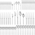 65 Piece Silverware Set with Serving utensils, Flatware Set for 12, 18/10 Stainless Steel Cutlery Set Mirror Polished Modern Design Dishwasher Safe