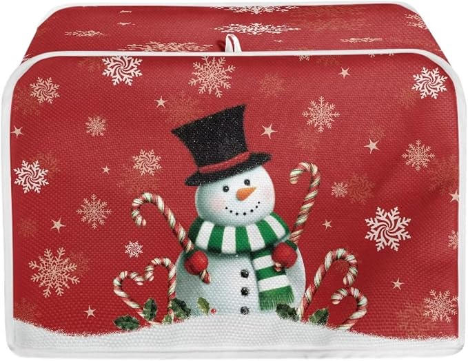 Christmas Toaster Cover 2 Slice Dustproof Toaster Bread Maker Cover Small Kitchen Appliance Fingerprint Protection Kitchen Decor, Snowman Print