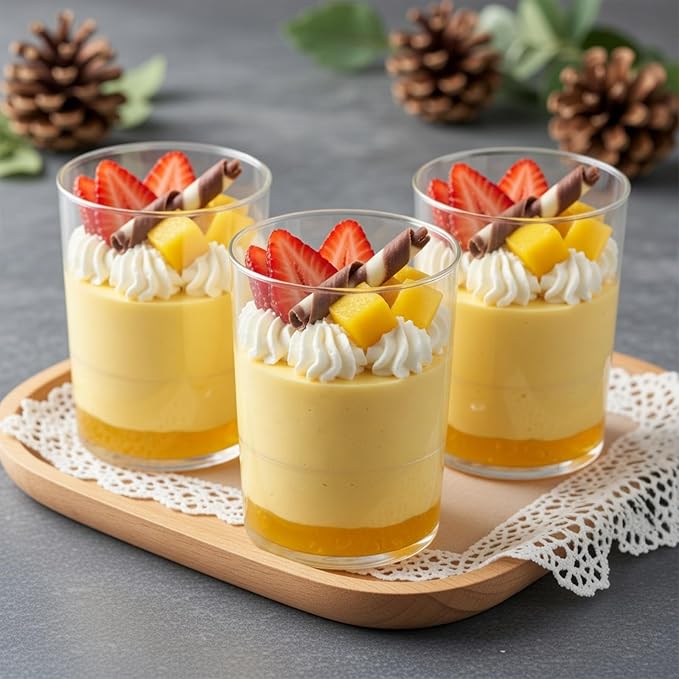 Okllen 100 Pack Mini Dessert Cups with Spoons, 3 Oz Round Shot Cups Plastic Dessert Shooters, Appetizer Parfait Cups Shot Glasses for Chocolate Desserts, Ice Cream, Puddings, Tasting Party