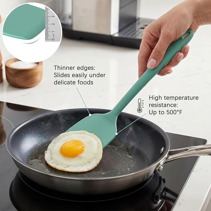 Coukre Silicone Spatula Set of 7, BPA Free Food Grade Silicone Cooking Utensils, Heat Resistant Kitchen Tools for Nonstick Cookware, Dishwasher Safe Spatulas for Cooking and Baking（7,PureAquaGreen）