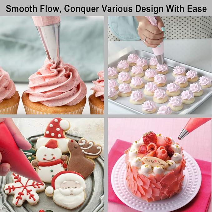 Pastry Piping Bags -100 Pack-12-Inch Disposable Cake Decorating Bags Anti-Burst Cupcake Icing Bags for all Size Tips Couplers and Baking Cookies Candy Supplies Kits - Bonus 2 Couplers