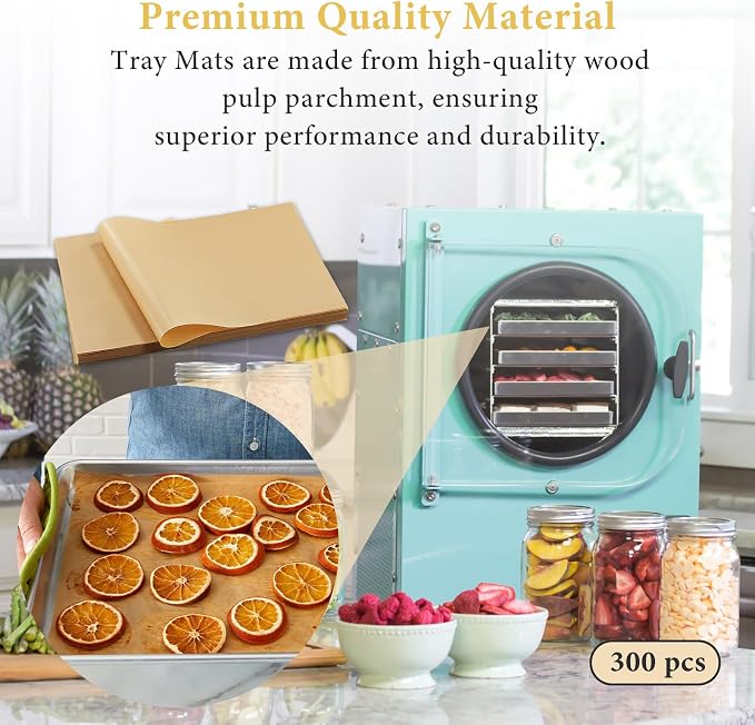 300 PCS Freeze Dryer Tray Mats for Harvest Right Dryer - Freeze Dryer Parchment Paper Set for Medium Trays - Non-Stick Baking Mats One-Off Parchment Paper Harvest Right Accessories (13" x 7")