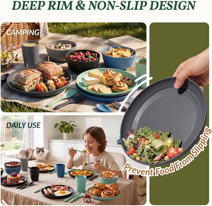 Unbreakable Plates and Bowls Sets 20 PCS Wheat Straw Dinnerware Sets Microwave & Dishwasher Safe Plate Set Kids Plastic Plates Camping Dish Set, Salad, Hamburger, Pizza-Nightscape