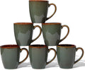 Pokini Coffee Mug 14 oz, Ceramic Coffee Mugs Set of 6, Reactive Glaze Mug for Latte/Tea/Cappuccino, Large Stackable Mug Set for Men, Women, Dad, Mom, Dishwasher & Microwave Safe, Brown Green