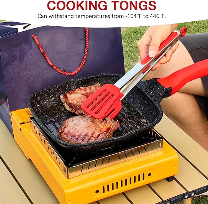 12 Inch Kitchen Tongs Set of 3, Cooking Tongs with Silicone Tips | Stainless Steel Handle, Non-Scratch, Heat Resistant, for Cooking, Baking, Grilling