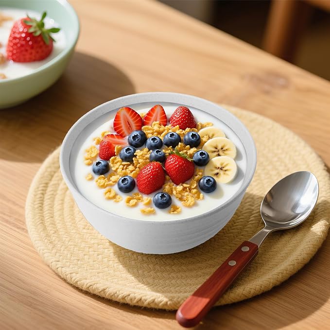 Wheat Straw Camping Bowls Sets of 6,Unbreakable 26oz Lightweight Bowls Sets for Outdoors Activity,Breakfast Bowls for Cereal and Salad.White Series