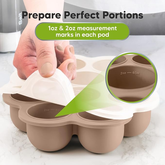 KeaBabies Silicone Food Freezer Trays with Lid, 2oz x 10 Pods (Chai Latte) | Baby Food Storage Containers, Easy Puree Meal Prep, Breast Milk Silicone Freezer Molds, Dishwasher, Microwave Safe, BPA-Free
