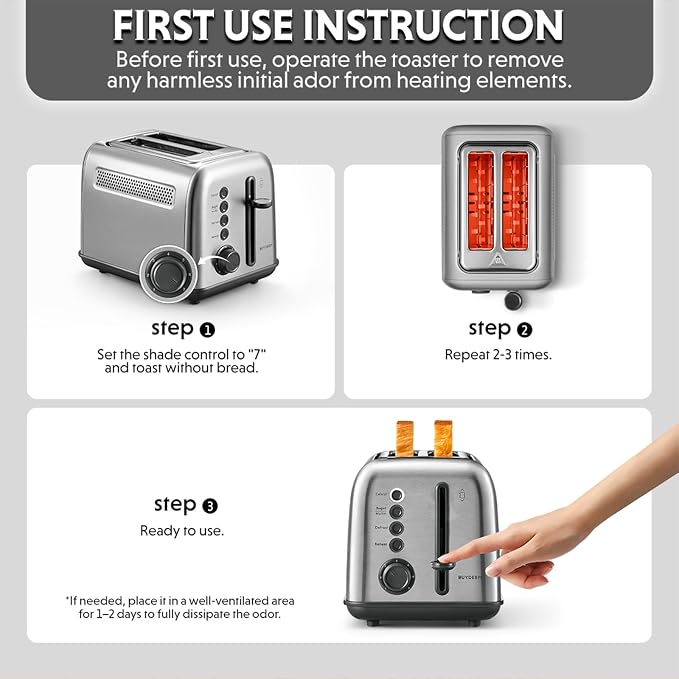 BUYDEEM DT620 2-Slice Toaster, 7 Shade Settings, Extra Wide 1.5'' Slots for Bagel & English Muffin, 6 Toasting Functions, Retro Stainless Steel Toaster with High Lift Lever, Silver