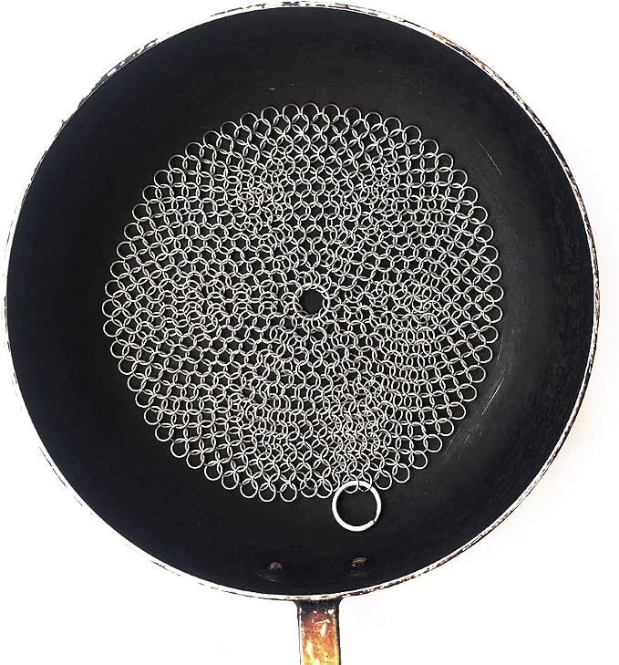 316 Premium Stainless Steel Cast Iron Cleaner, Chainmail Scrubber for Cast Iron Pan Pre-Seasoned Pan Dutch Ovens Waffle Iron Pans Scraper Cast Iron Grill Scraper Skillet Scraper HOVhomeDEVP
