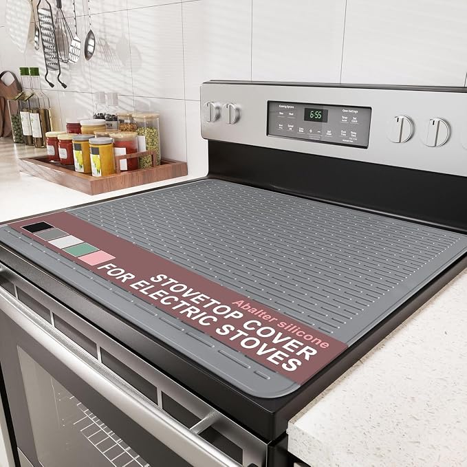 Stove Top Cover for Electric Stove - Food Grade Ceramic Stove top Cover, Silicone XXL Dish Drying Mat, Glass Cooktop Covers, Flat RV Range top Mats (Gray Thickened,28x20)