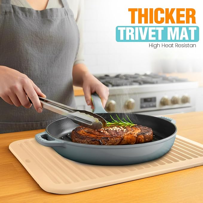 Silicone Trivets for Hot Pots and Pans - 2 Heat Resistant Pot Holders Silicone Trivet Mat Multipurpose Counter Pads (Beige)