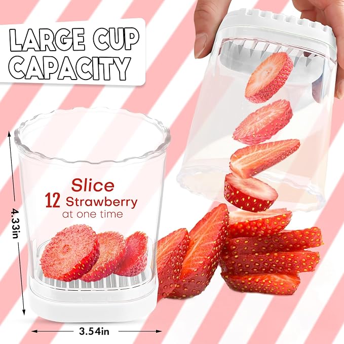 Creative Strawberry Slicer, Detachable Cutter with Push Plate (White)