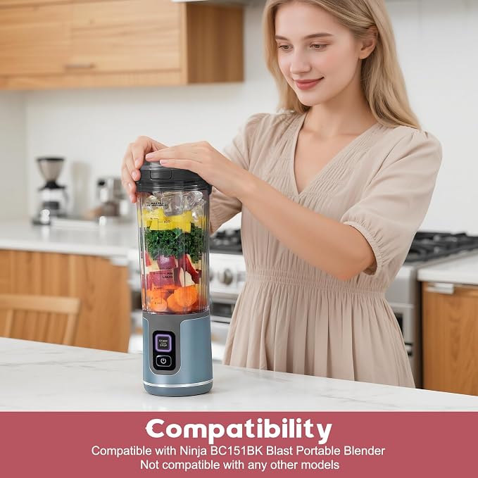 18oz Blending Vessel Accessories for Ninja Blast Portable Blender BC151BK | Upgraded 180° Flip Lid & Leak-Proof Travel Handle, Personal Blender Cup Replacement for Gym, Office and Outdoor