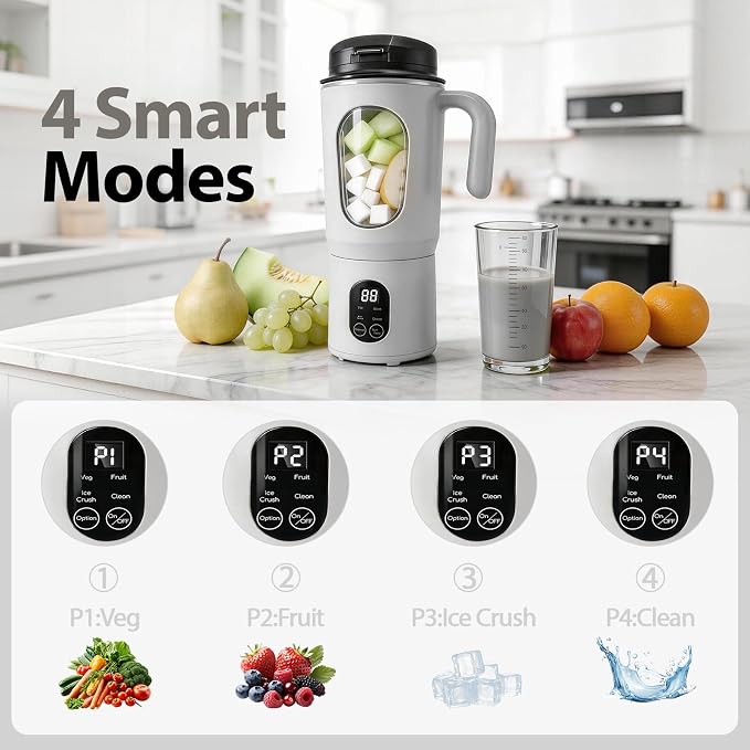 Personal Blender for Smoothies, 580ML USB-C Rechargeable | Portable Blender Cup, 12-Blade Smoothie Maker with Travel Lid, Handle & LED Display for Gym, Office, Travel and Outdoor