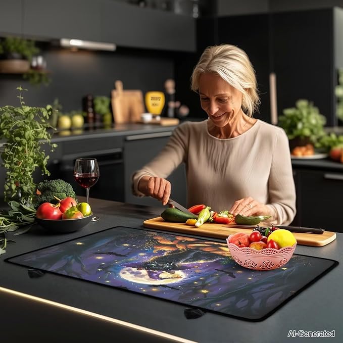 Dark Halloween Cat Pumpkin Cover for Stove Top, Heat Resistant Silicone Stove Mat, Non-slip Ceramic Glass Electric Stovetop Cover, Cute Dish Drying Mat, Halloween Gifts for Family