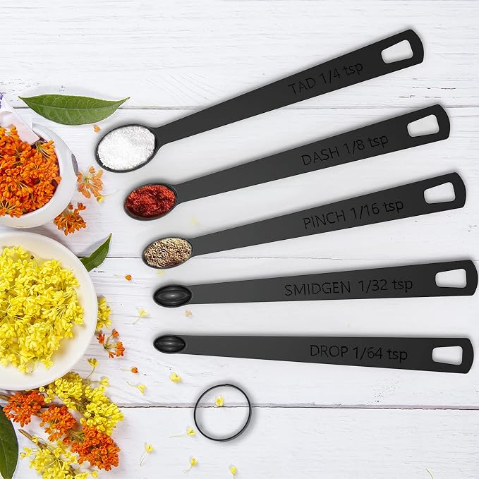 Wildone Black Measuring Cups & Spoons Set of 21 - Includes 7 Stainless Steel Nesting Measuring Cups, 8 Measuring Spoons, 1 Leveler & 5 Mini Measuring Spoons, Ideal for Dry & Liquid Ingredients